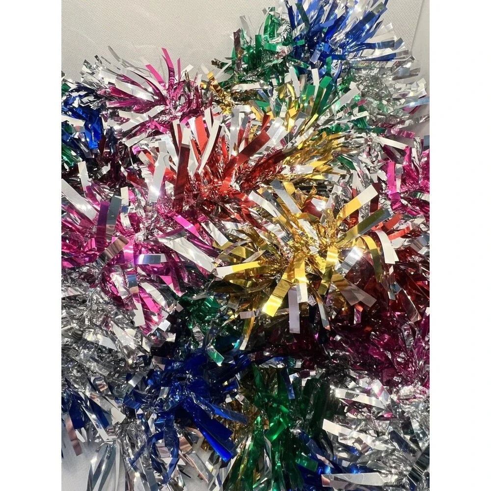 White Tinsel Garland Vintage multicolor metallic christmas tree wide shiny 12'